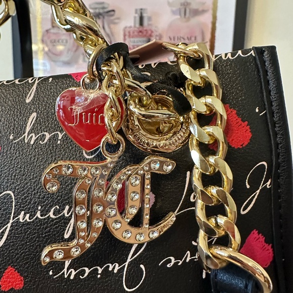 🎉HP🎉Juicy Couture Black w/pink, white & Black Shoulder Bag or Mini Tote - Picture 4 of 13